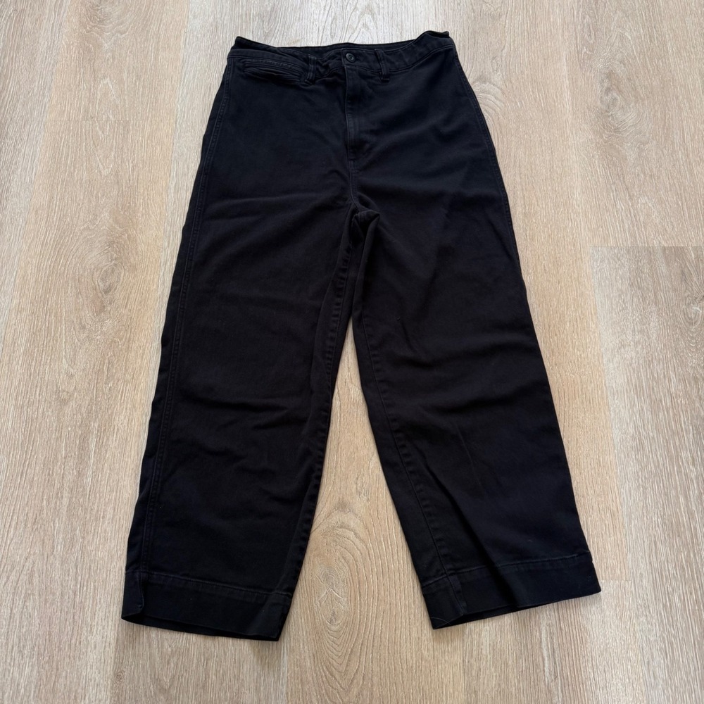 Quince Wide Leg Crop Jeans Womens 31 Black Stretch Cotton Utility High Rise